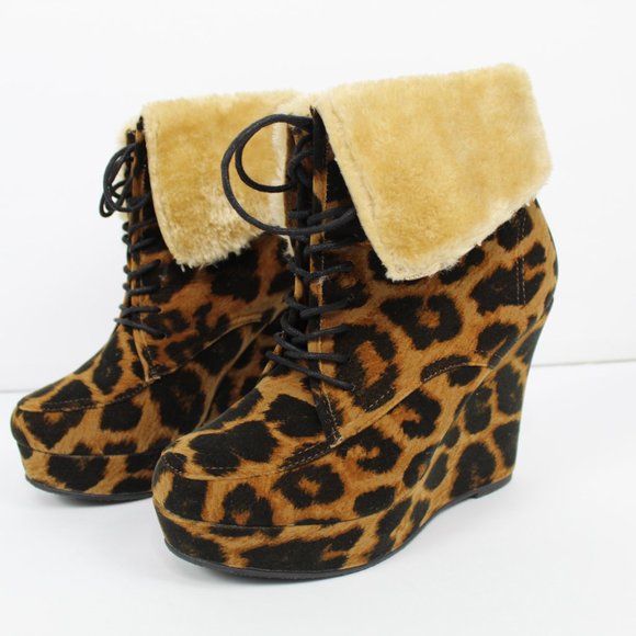 Liliana Verona Womens Wedge Boots Leopard Size 9 - Picture 3 of 7